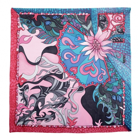 Silk scarves with preprinted gutta lines